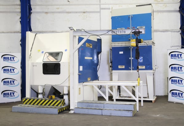 Ventus 200P Pressure Fed Heavy Duty Large Shotblast Cabinet with Loading Hoist and Dust Extraction.